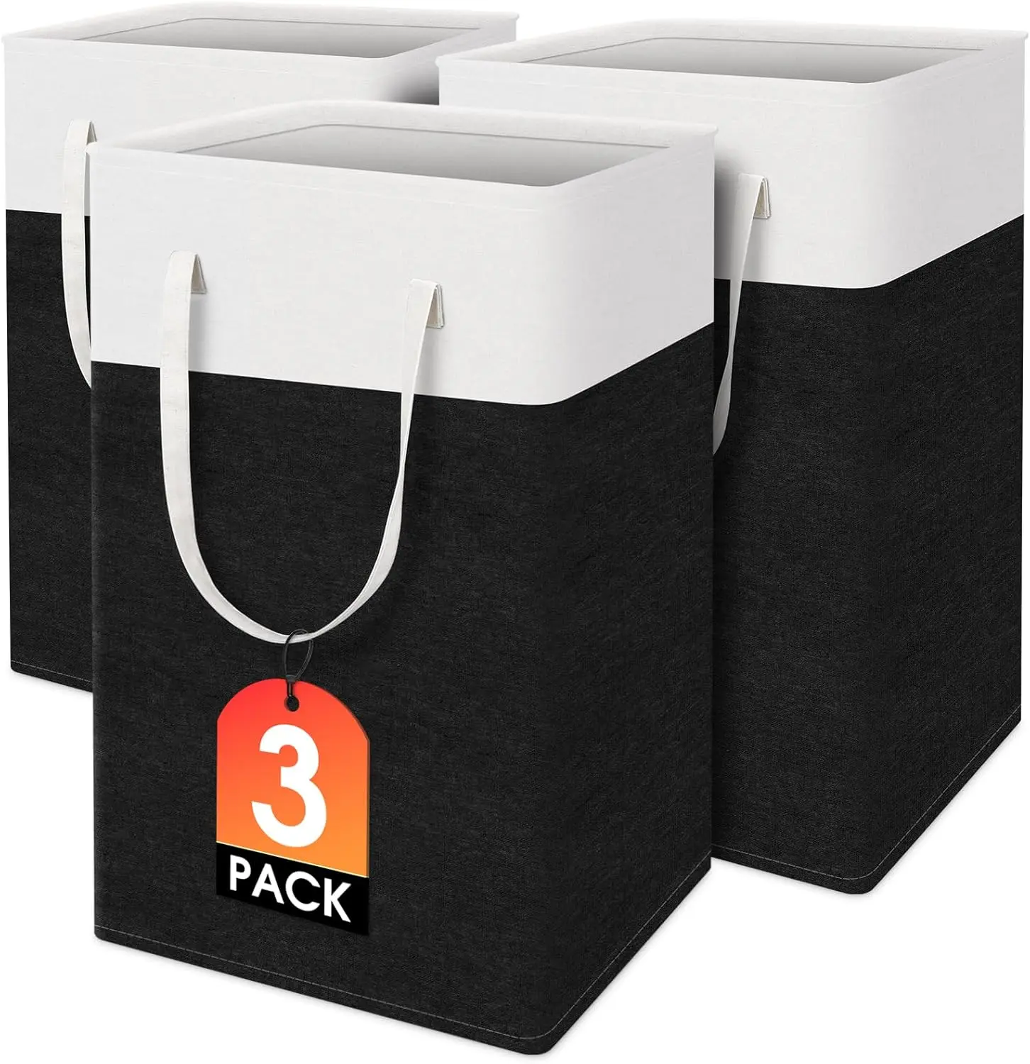 laundry basket 3-Pack, laundry hamper, Hamper with handles, collapsible laundry baskets,  dirty clothes hamper, Towel Storage for  or Dorm, 75L-Black