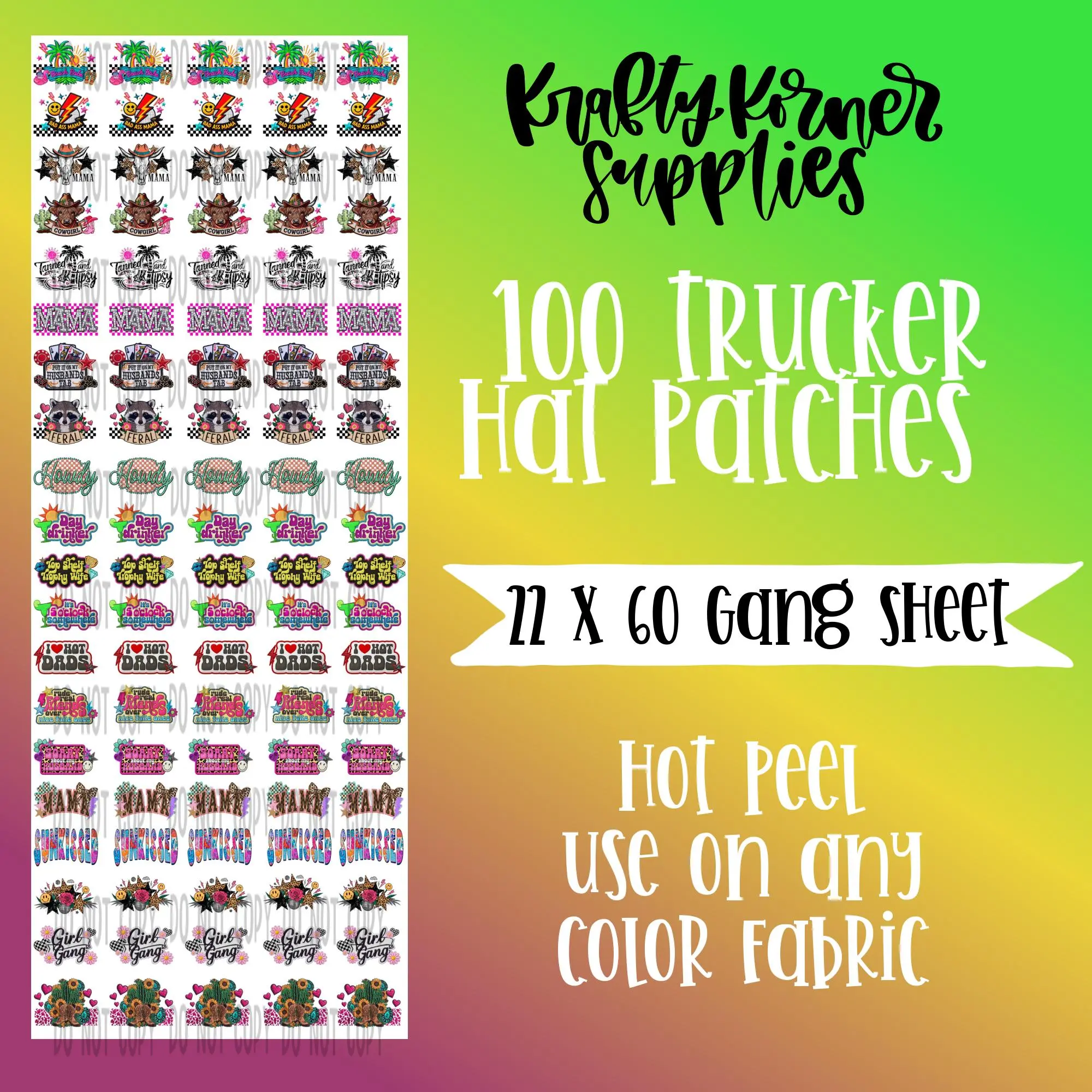 Trucker Hat DTF Transfer Gang Sheet, 22 x 60