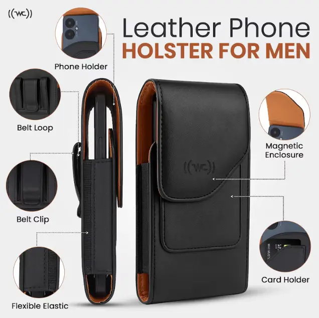 Leather iPhone Holster with Magnetic Closure & Belt Clip – iPhone 17 Pro Max 16 Plus