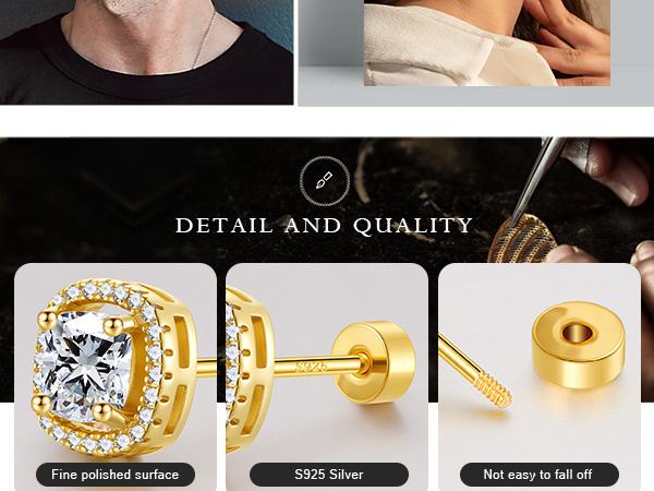 Turandoss 6 Pairs Stud Earrings Set for Women - 925 Sterling Silver Gold Plated CZ Flat Back Earrings