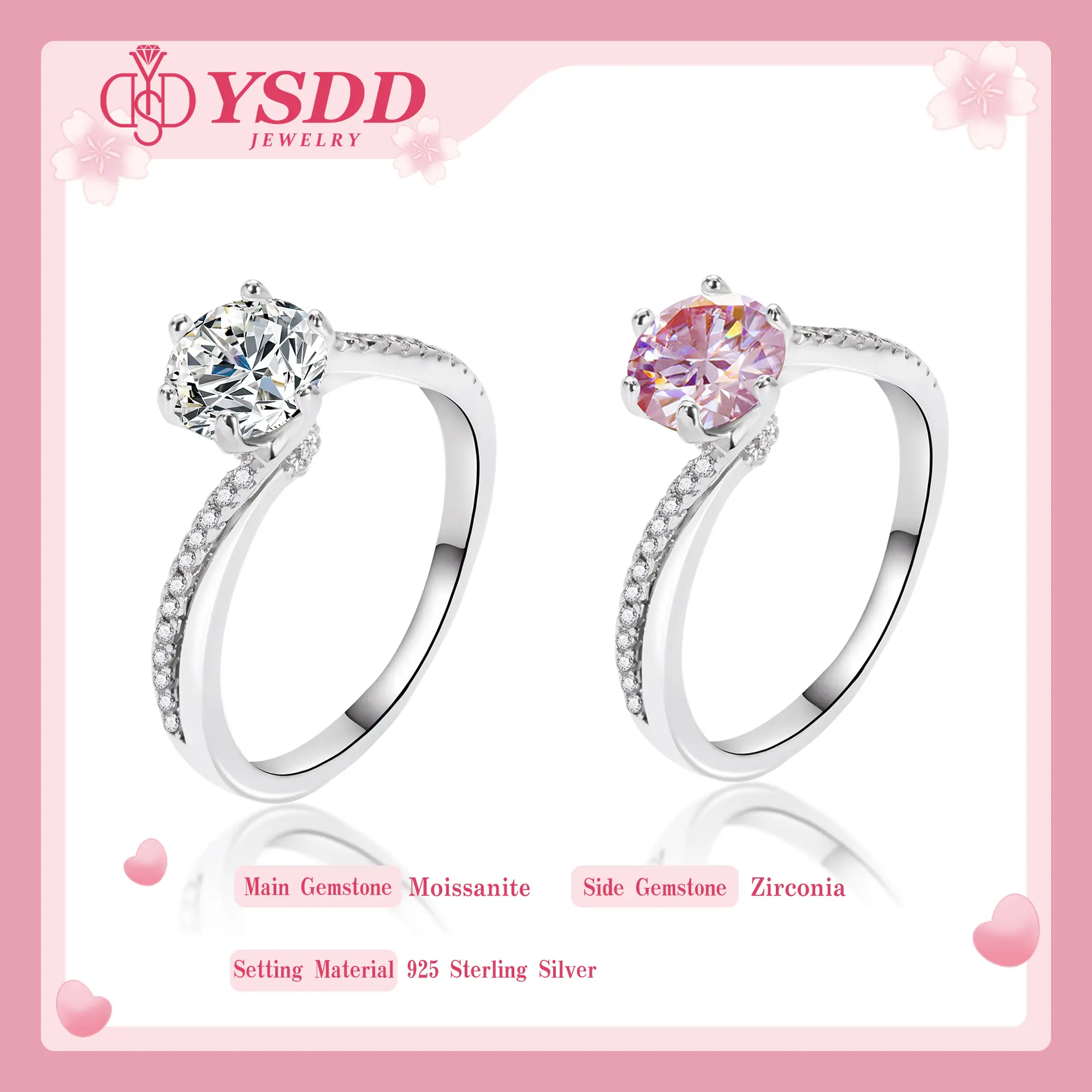 【#151】Elegant Bypass Synthetic Moissanite Engagement Ring in 925 Sterling Silver 1Carat