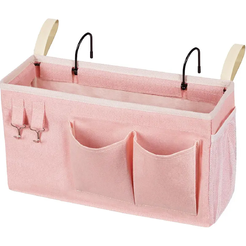 Bedside Caddy/Bedside Storage Bag Hanging  for Bunk and Hospital Beds,Dorm Rooms Bed Rails,Can be Placed Glasses,Books,Mobile Phones,Keys (Light Pink)