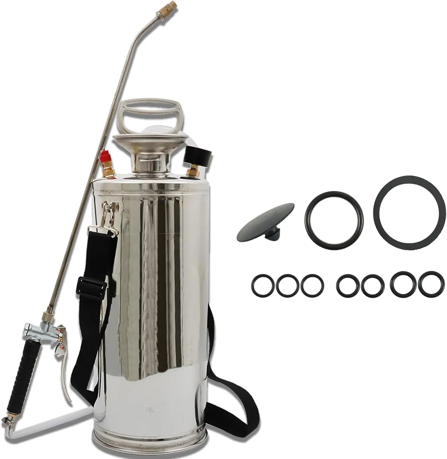 2 Gallon Stainless Steel Sprayer Hand Pump Sprayer with  Gauge Safety Valve Adjustable Nozzle for Gardening Lawn and Cleaning