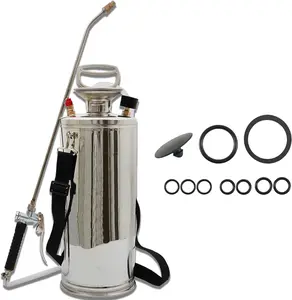 2 Gallon Stainless Steel Sprayer Hand Pump Sprayer with  Gauge Safety Valve Adjustable Nozzle for Gardening Lawn and Cleaning