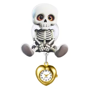 Unisex Halloween Hanging Watch: HD Digital Dial and Heart Case Clip-on Pocket Watches Skull-decorated Retractable Pocketwatch for Nurses Doctors