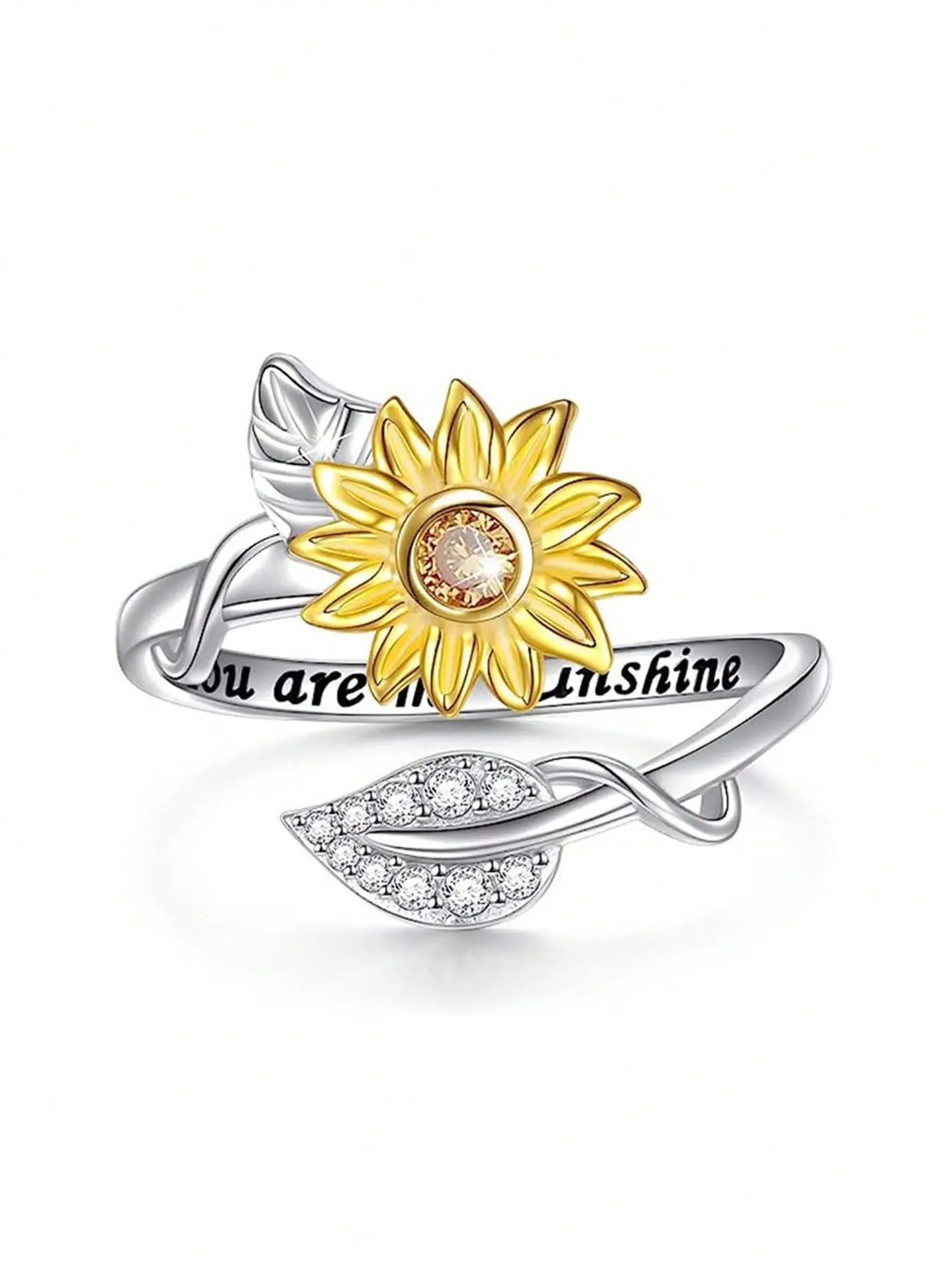 1 PC Gorgeous Cubic Zirconia Sunflower Fidget Ring For Women Finger Rings For Wedding Engagement Party Jewelry Valentine's Day Gift