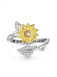 1 PC Gorgeous Cubic Zirconia Sunflower Fidget Ring For Women For Wedding Engagement Party Jewelry Valentine's Day Gift