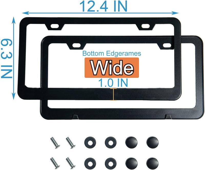 2PCS License Plate Frames, Black Matte 2 Holes License Plate Holder, Stainless Steel Car License Plate Cover with Screws