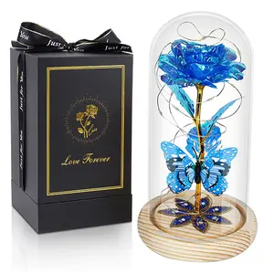 DEEMEI Room Decor Artificial Rose Flower With Glass Cover Dome,Led & Butterfly For Home Party Christmas Valentine's Day Creative Birthday Present Gift,summerwins