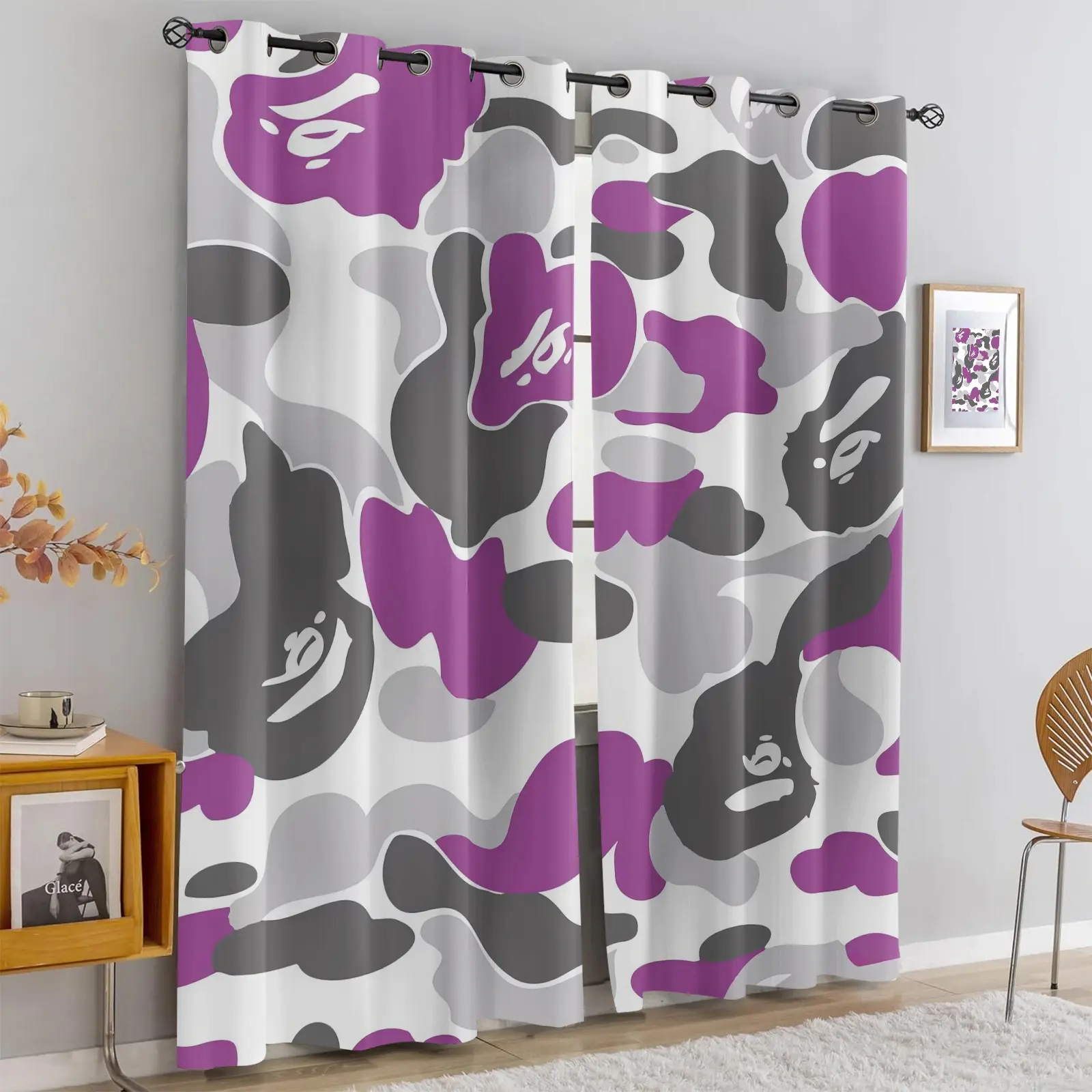 BAPE A Bathing Ape Pink Camo Curtains for Living Room, Iconic Ape