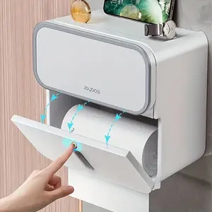 Double Layer Bathroom Toilet Paper Holder, Plastic Wall Mounted Dispenser, Waterproof No Drilling Required, Strong Adhesive Base, Bathroom Decoration Accessories