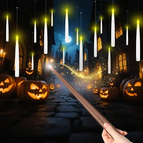 12-Pack Floating LED Candles (12x6.6in) with Wave Wand Remote, Safe Magic Gift Set, Novelty Lighting, Decorative Lights, Real Flicker, Ambient Glow, Whimsical Room Decor, Glow from Sofa, 200+ Hours Continuous Use