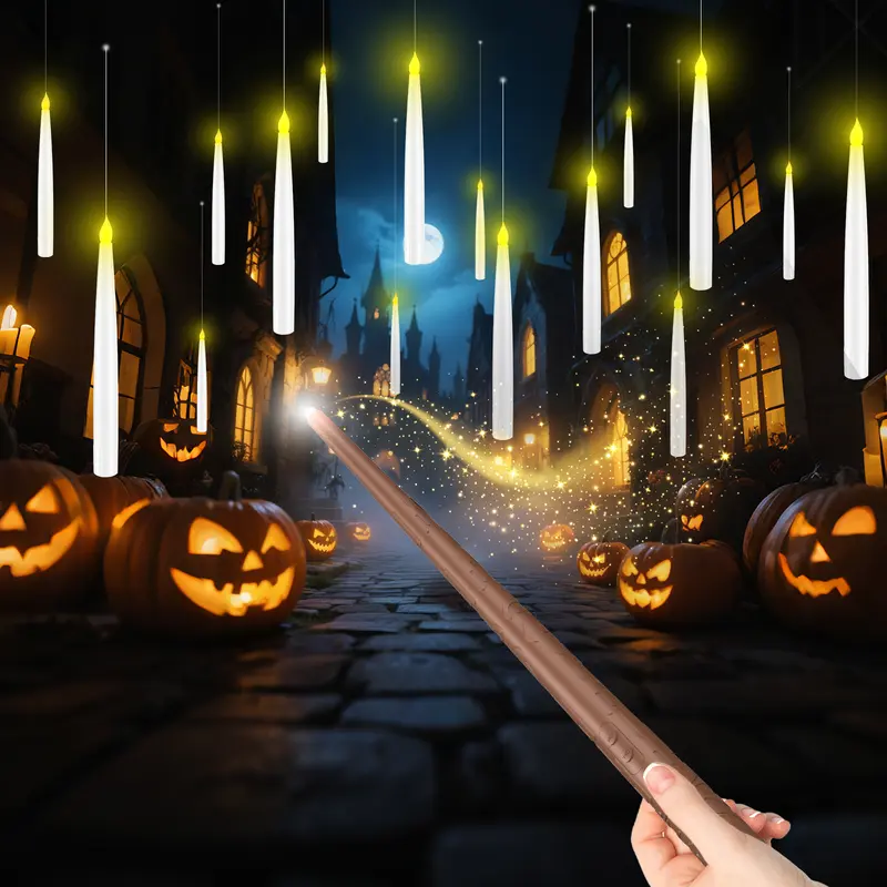 12-Pack Floating LED Candles (12x6.6in) with Wave Wand Remote, Safe Magic Gift Set, Novelty Lighting, Decorative Lights, Real Flicker, Ambient Glow, Whimsical Room Decor, Glow from Sofa, 200+ Hours Continuous Use