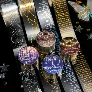 4 rolls 8m gold silver foil minimalist tape Star glitter theme Minimalist style PET waterproof material Self adhesive DIY journal decoration scrapbook stationery tape