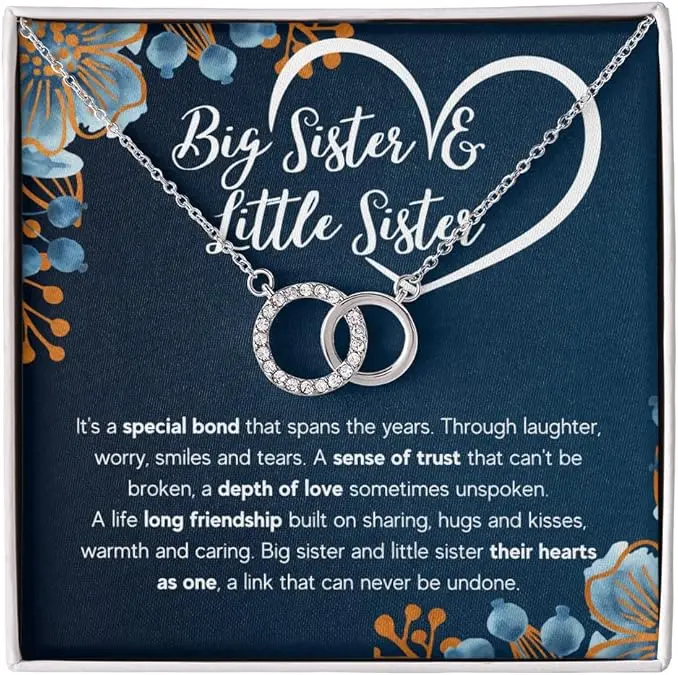 Big Sister and Little Sister Necklace, Family Gift Mall Sisters Gifts From Sister Necklaces For 2 Big Sister and Little Sister Happy Birthday Present For Women Jewelry Best Sister with Message Card and Gift Box