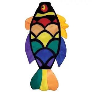 In the Breeze Rainbow Scales Fish Windsock 16-Inch by 32-Inch Fade & Weather-Resistant Polyester Fabric with Open Mouth for Wind Action