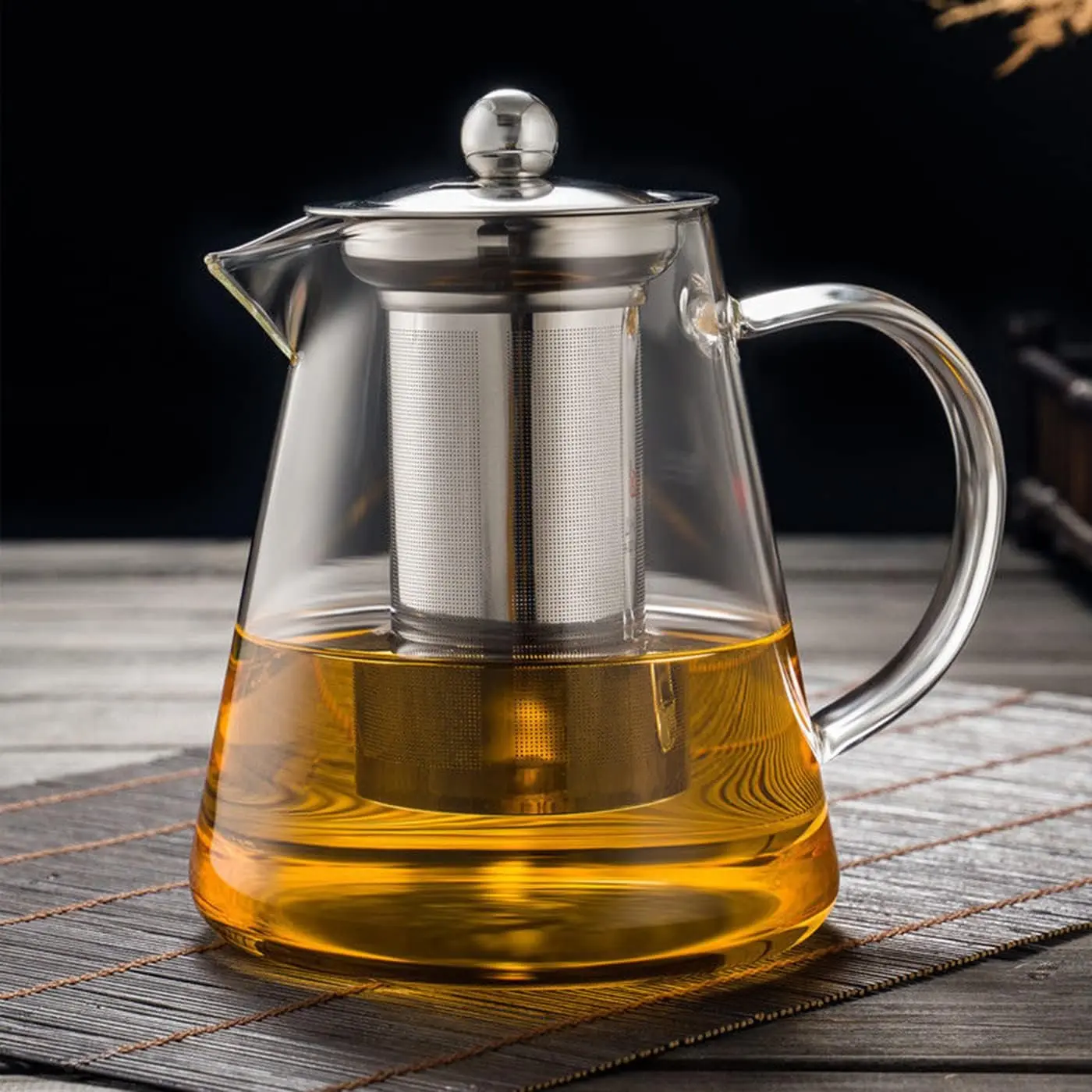 Glass Teapot with Removable Stainless Steel Infuser, Borosilicate Glass Tea Pot with Strainer,for Blooming Tea & Loose Leaf Tea, Microwave & Stovetop Safe(19oz )