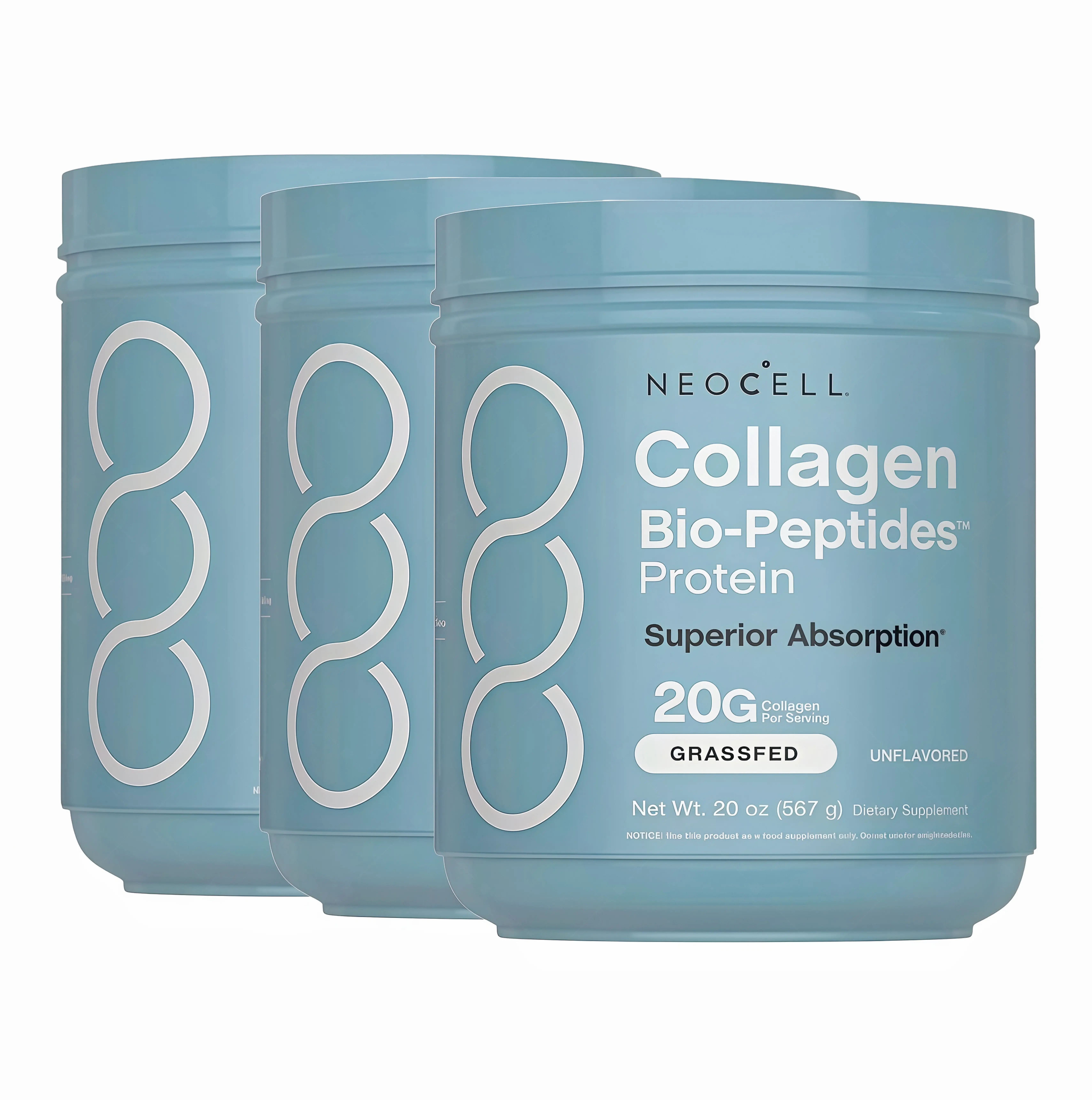 3 Pack NeoCell Collagen Peptides Powder 20oz - Grassfed Protein Supplement SF- Advanced with 18 Essential Amino Acids