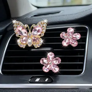 3-Piece Butterfly Crystal Flower Car Air Vent Diffuser Clips, Shiny Car Interior Decor, Solid Air Freshener, Car Aromatherapy, Gift Idea