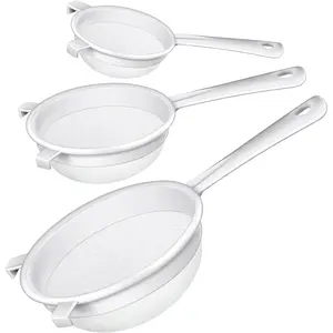 3 Pcs Plastic Nylon Mesh Strainer Colander with Handle Double Ear Fine Food Mesh Strainer Flour Sifter for Baking Kitchen Colander Sifter Kefir Tea Juice Pasta(3 Inch, 4 Inch, 5.5 Inch)