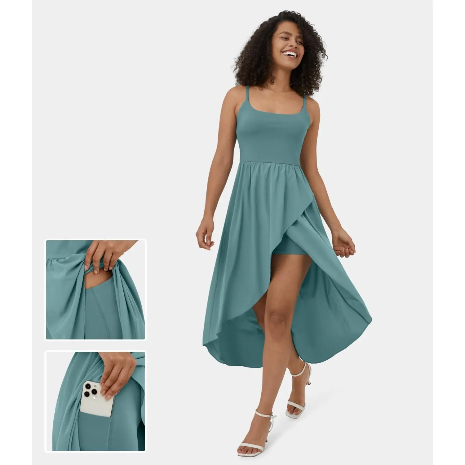 Halara Breezeful Backless High Low 2-Piece Side Pocket Flowy Midi Quick Dry Casual Dress Halara Breezeful Backless High Low 2-Piece Side Pocket Flowy Midi Quick Dry Casual Dress