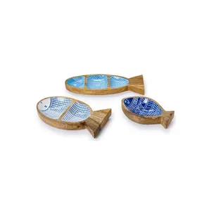 Hand Crafted Mango Wood Fish Serving Trays