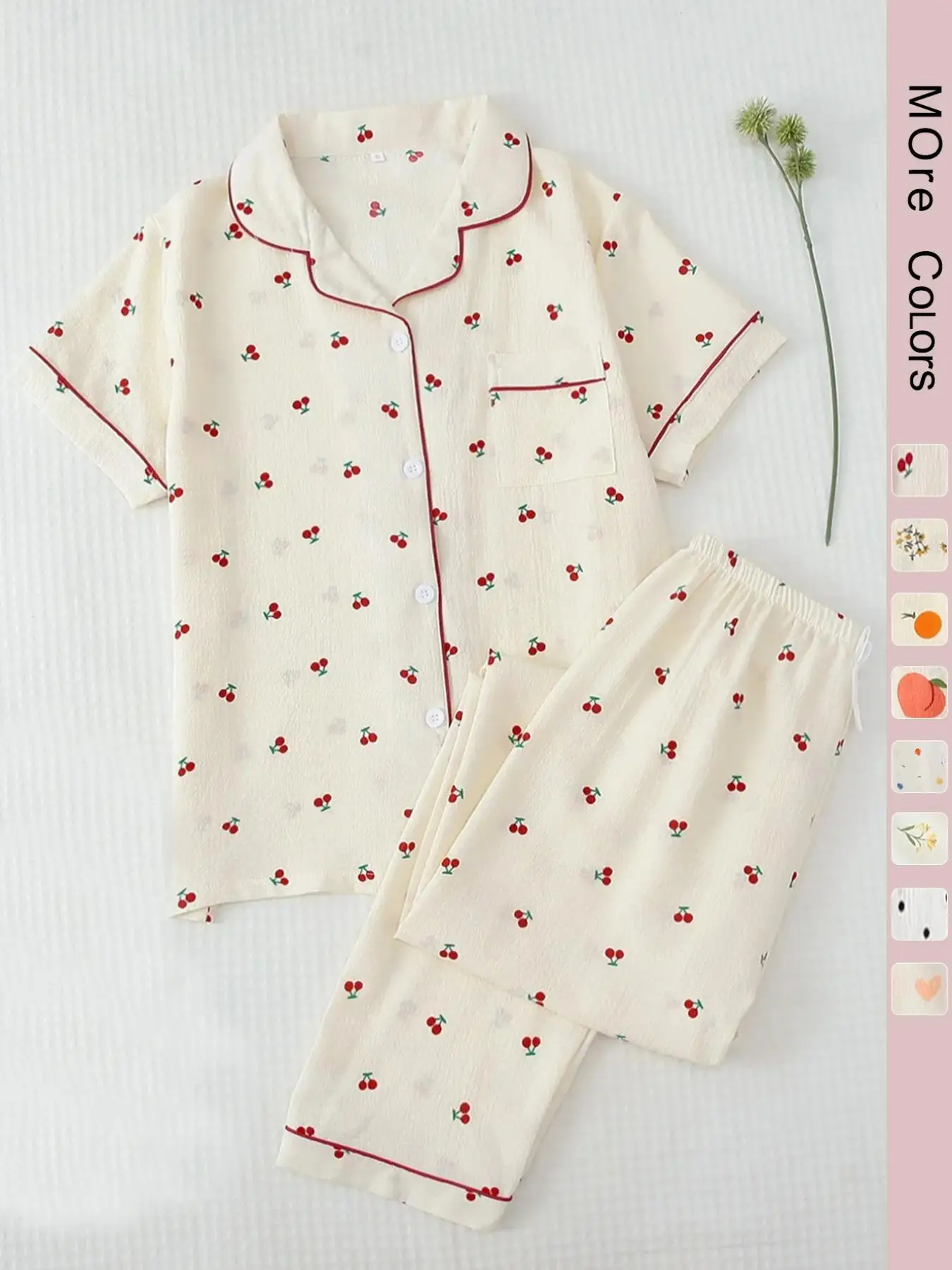 Two-Piece Set Women's All Over Print Pajama Set, Button Front Short Sleeve Shirt & Elastic Waist Pants Lounge Co-ord Set, Summer Outfits 2024, Lady Su