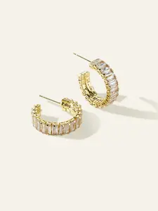 Azazie Crystal Baguette Hoop Earrings Art Deco Vintage Style Formal Evening Party Chic Huggies