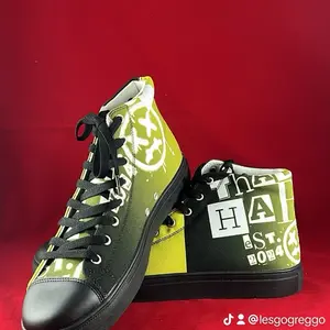That’s Hard Apparel & Shoes Green & Black High-Top with Black Laces, Features "Thats HARD" Design, Stylish High-Top Style