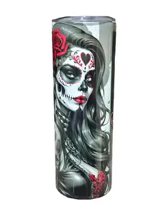 Chingona Day of The Dead Skull - 20oz oz 20 oz. 20oz. - Skinny Straight Sublimation Tumbler - Amy's Tumbler Junkies - Your Favorite Tumbler Shop!
