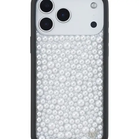 Wildflower Cases Limited Edition Custom Luminous White Pearls iPhone Case - Shockproof Durable Phone Accessory, Raised Black Protective Bumper, Shiny Polished Cute Aesthetic, Gift for Her from Women’s Owned Small Business