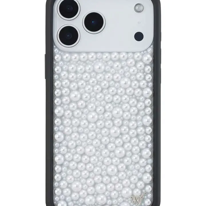 Wildflower Cases Limited Edition Custom Luminous White Pearls iPhone Case - Shockproof Durable Phone Accessory, Raised Black Protective Bumper, Shiny Polished Cute Aesthetic, Gift for Her from Women’s Owned Small Business