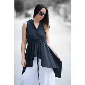 Linen Top Daniela - Casual Sleeveless Asymmetrical Design, Linen Fabric for Comfortable Wear