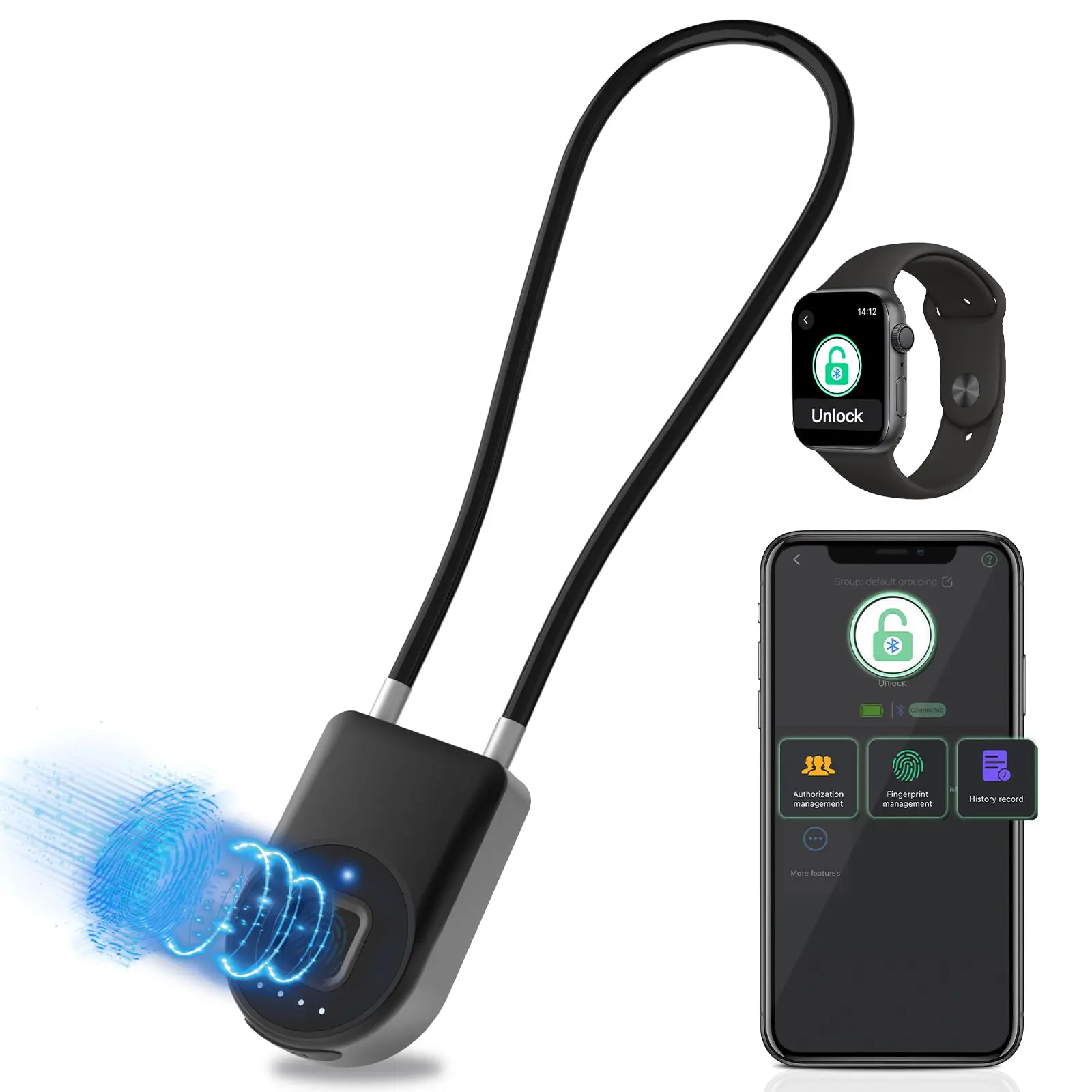 Fingerprint Cable Lock   Long Shackle Padlock with APP Control Cabinet Luggage Outdoor Waterproof for Gym Locker Suitcase Cabinets Gate
