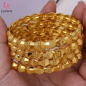 4pcs-Middle East Dubai Fashion 24K Gold Plated Yellow Bracelet Vietnam Imported Bracelet Color Retention Women's Wedding Jewelry Adjustable Promise Ring with Heart Box