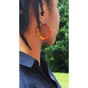 Pair of African Kente Print Small Hoops Earrings-DPJ3227JS