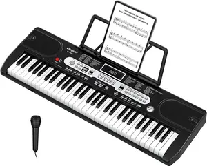 Digital Multifunction Keyboard Piano 61 Key Electric Piano with Microphone LCD Display Keynote Stickers Portable MP3 USB MIDI Microphone Feature