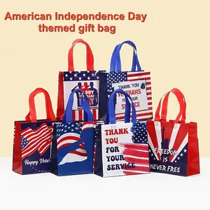12pcs/24pcs Independence Day Gift Bags, Handheld Non-Woven Pouches, 7.9x7.7x3.5 Inches, Ideal for Parties, Anniversary Gifts, Shopping