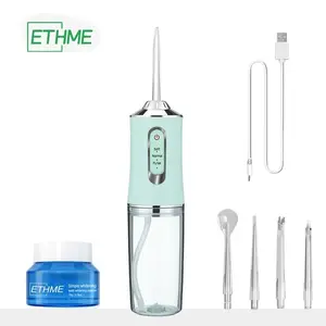 ETHME Portable Burst Pink Water Flossers Replaceable Nozzle for Teeth, Tooth Powder Rechargeable Powerful Oral Irrigators Rinse Cordless Tooth Cleansing Portable Multifunctional
