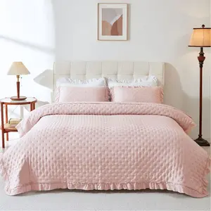 Hachikiko Pink Ruffled Quilt Set,Romantic Quilted Bedspread with Shams,Full Sizes