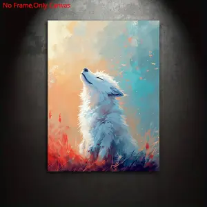 1 Piece/Set Frameless Canvas Painting Print Poster,Classic Abstract Nature Fantasy Dream Pop Art,Cuddly Wolf Serenity Howl,Perfect Gift for Animal Lovers,Modern Home Decoration,Ideal Gift for Bedroom,Study,Office,Living Room,Wall Decoration,Room Decor