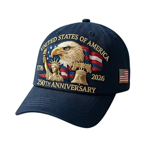 America 250th Anniversary 1776-2026 Embroidered Baseball Cap Unisex Patriotic Baseball Cap with Bald Eagle & Liberty Bell & American Flag Decorations Adjustable Navy Blue Embroidered Cap for Daily Wear, Outdoors, Gifting