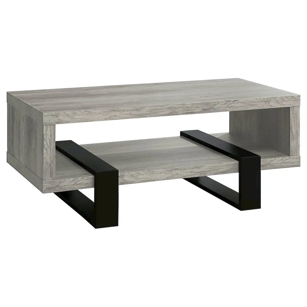 Dinard Contemporary Industrial Rectangle Engineered Wood Coffee Table, Grey Driftwood with Geometric Legs