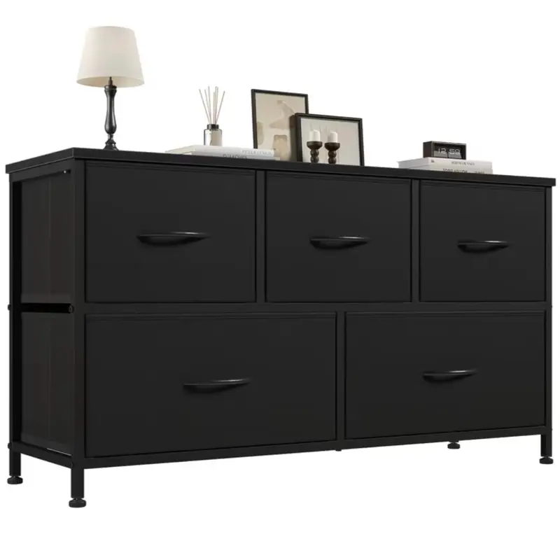 Wide Fabric Vanity with 5 Drawers, TV Cabinet, Fabric Drawer Organizer, Closet, Living Room Corridor, Large Capacity Storage Unit, Hallway Storage Cabinet