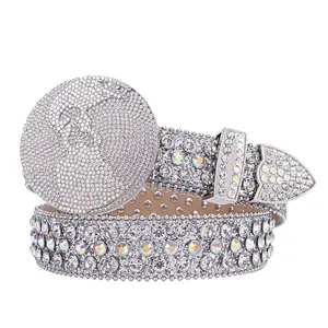 Luxury BB Bling Bling Rhinestone Globe Round Buckle Belt For Men Western Punk Earth Planet Buckle Diamond Rhinestone Belt For Jeans,Gift For Men