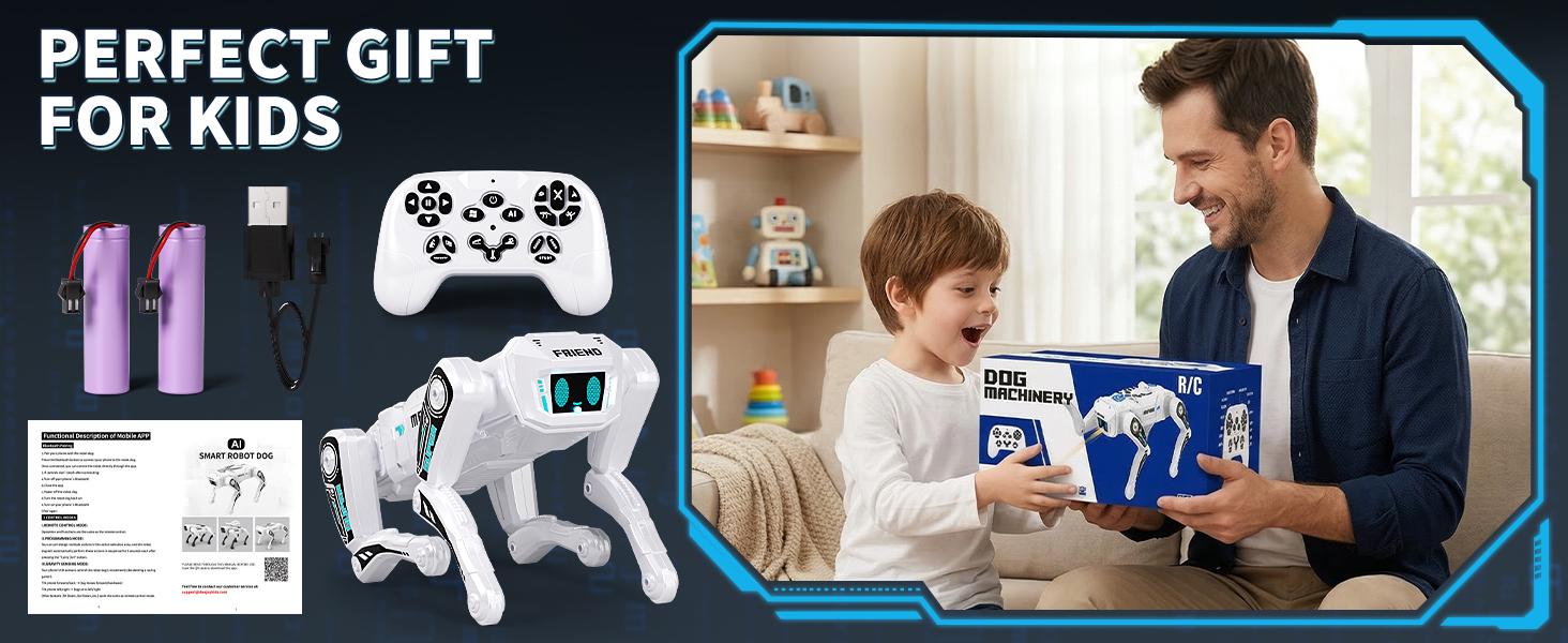 Smart Robot Dog for Kids 3-12, App & Remote Control RC Stunt Puppy with 2 Batteries, Programmable STEM Toy with AI Emotion Mode & 30+ Actions - Interactive Electronic Pet Gift for Boys Girls