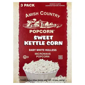 Amish Country Popcorn Microwave Popcorn, Sweet Kettle Corn, 3 Bags, 3.5 oz (99 g) Each