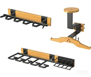 Wooden Gun Rack for Wall with Gear & Pistol Holder, Indoor Wall Mount Rack for Hunting, with Hanger