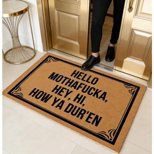 Funny Hello Mothaf*cka Hey Hi How Ya Dur'en Diatom Mud Doormat, 30x18 Inch Super Absorbent Quick Dry Non-Slip Bath Floor Mat, Humorous Welcome Rug for Indoor Front Door Entryway