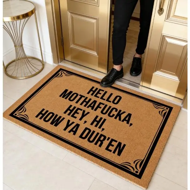 Humorous "Hello Mothaf*cka Hey Hi How Ya Dur'en" Diatom Mud Doormat, 30x18 in Super Absorbent Quick-Dry Non-Slip Bathroom Rug, Decorative Rug Mat for Indoor Front Door Entryway, Bathroom Rugs